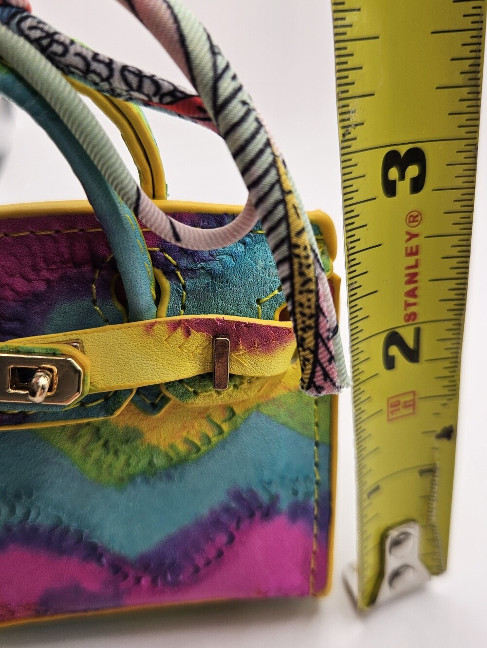 Multicolor Mini Tote Bag Charm - Vibrant Pink Blue Yellow Design - Picture 5 of 6